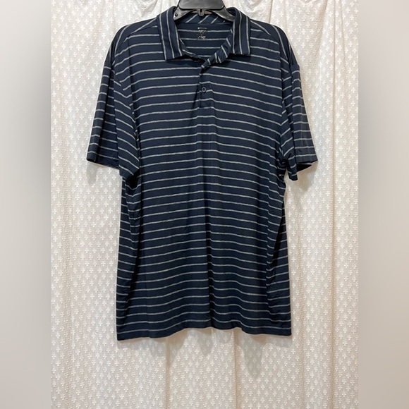 Men's Short Sleeve Moisture Resistant Navy/White Striped Activewear Golf Polo XL - Picture 6 of 6